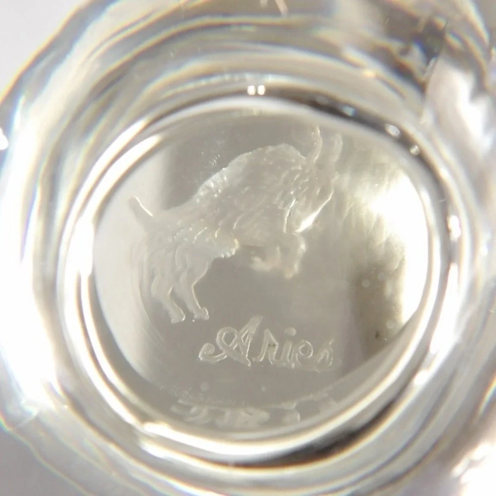 Clear Art Glass Mushroom Paperweight Aries Zodiac Ram Etched Figurine Decor